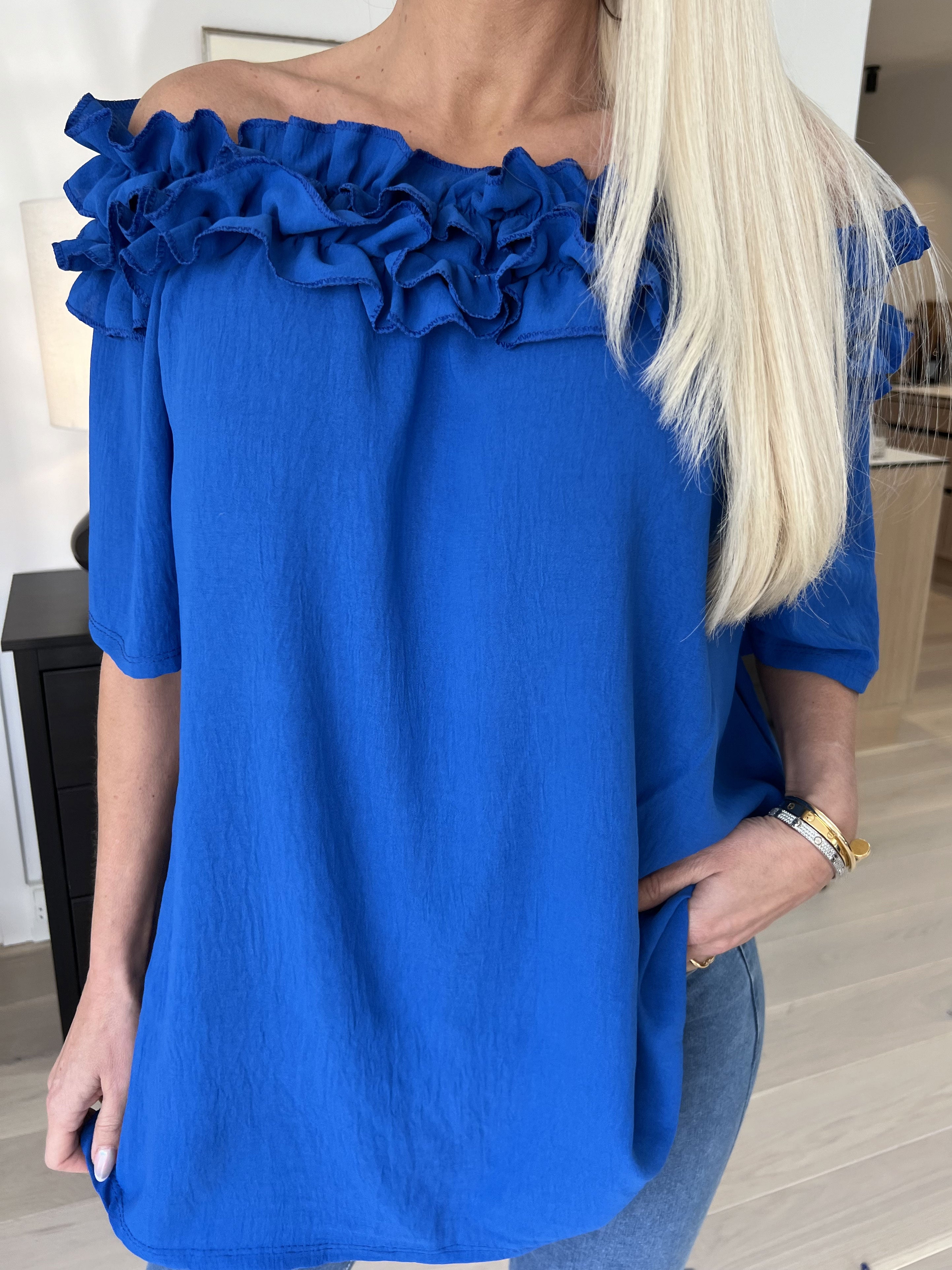 Chili Sleeveless - Finaste tunika med resår och volang i halsen